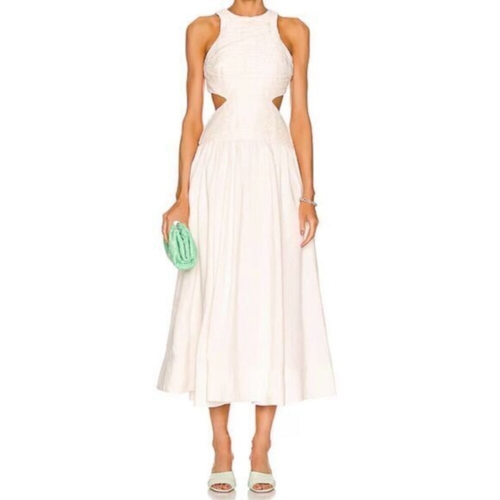AJE Contemporary Cutout Midi Dress in Off White Neutral Event Statement Size 10